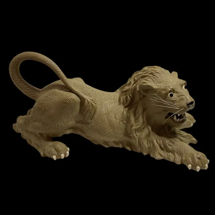 Vintage Clay Medium Size Lion With Very Realistic Features Such As Teeth And Filament Whiskers.