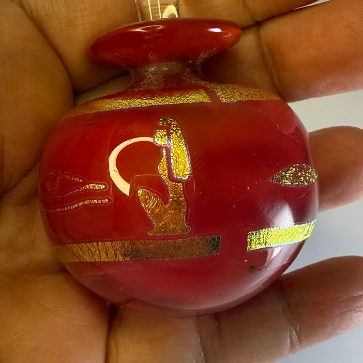 Sherburne Slack Red And Dichroic Art Glass Cleopatra Perfume Bottle 3”
