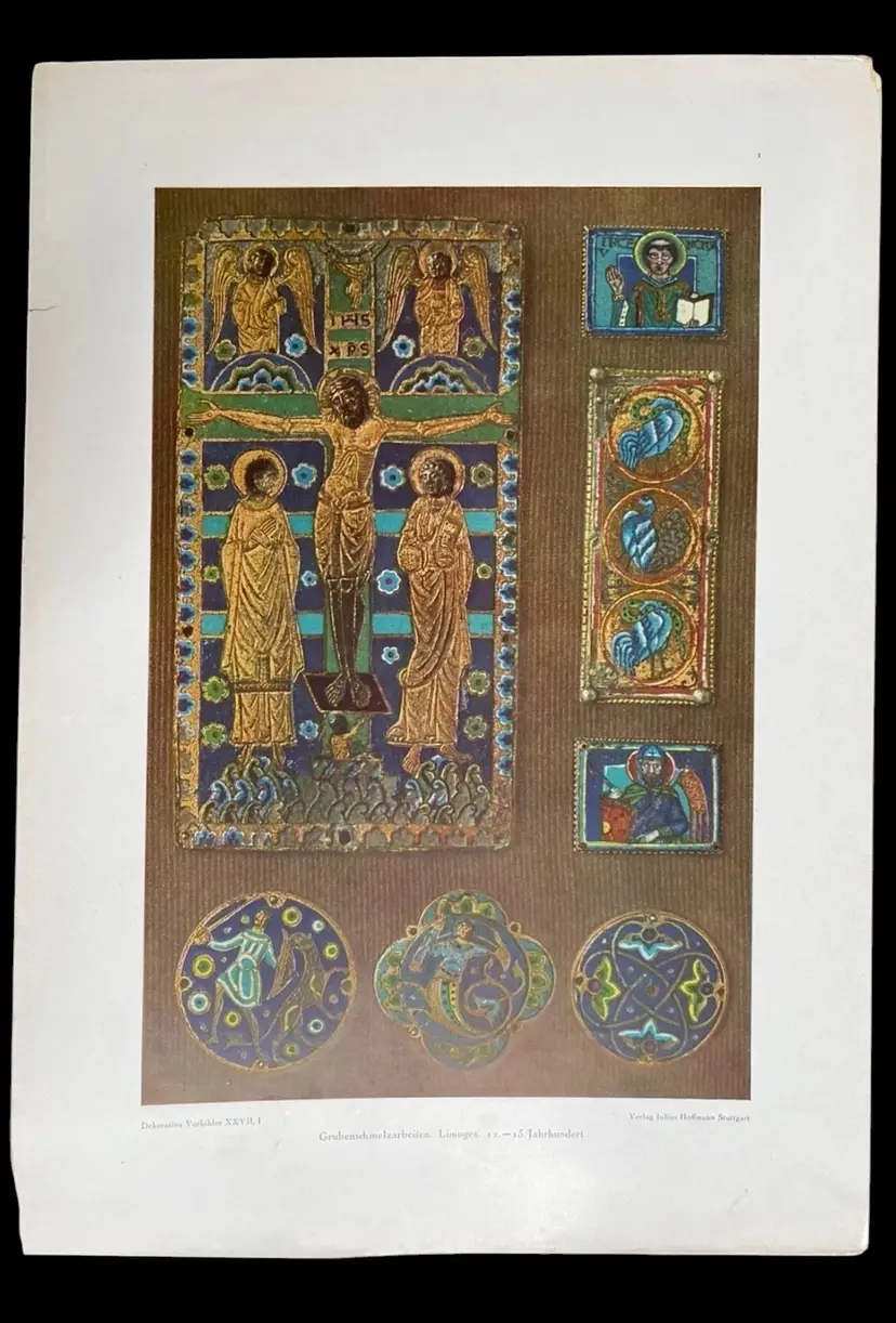 Antique Print Limoges Enamel Religious Metal Jesus Dekorative Vorbilder XXVII
