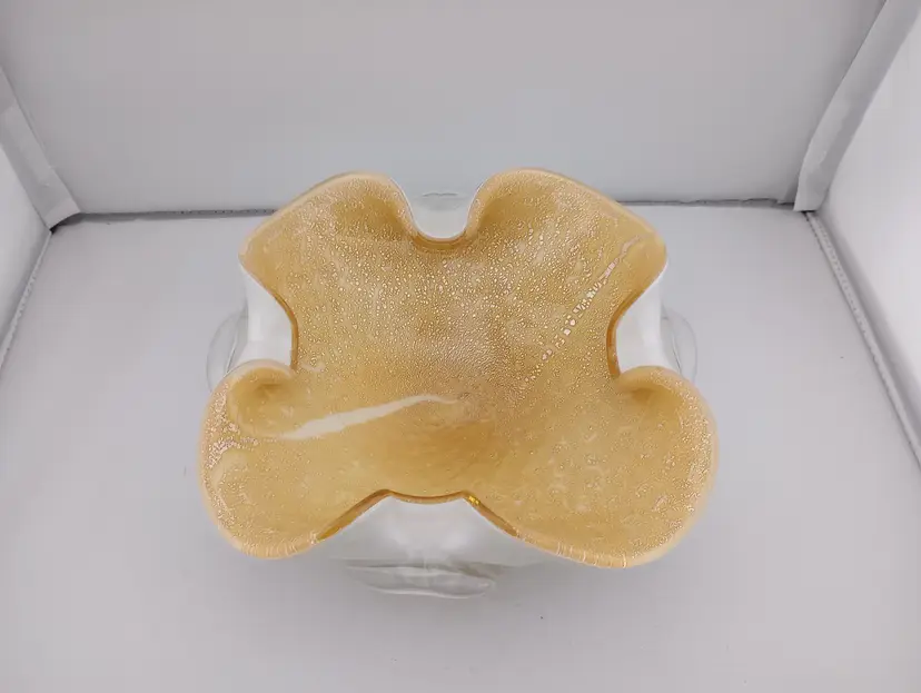 Murano cased glass gold and white bowl