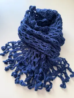 Fancy Dark Blue Crochet Scarf
