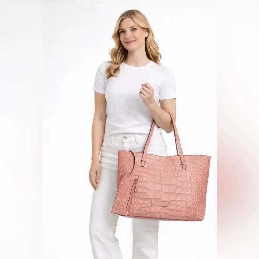De Vesi Tote De L'amour Pink Crocodile-Embossed Tote Bag