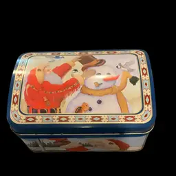 Santa & Snowman Hinged Metal Tin 6”x 4” As Is!