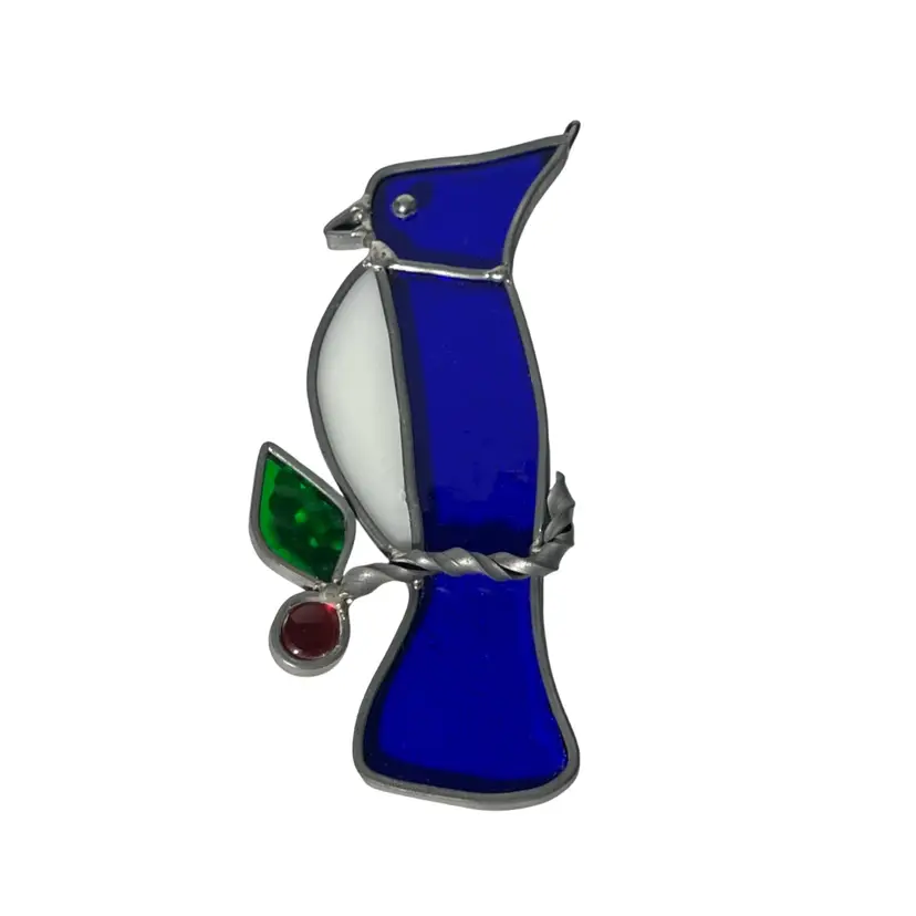 Stained Glass Blue Jay Bird Window Wall Hanger Ornament