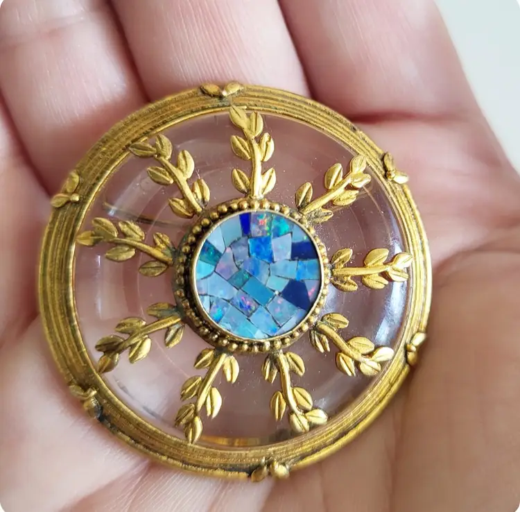 Vintage MMA Metropolitan Museum Of Art 925 Vermeil Blue Mosaic Brooch