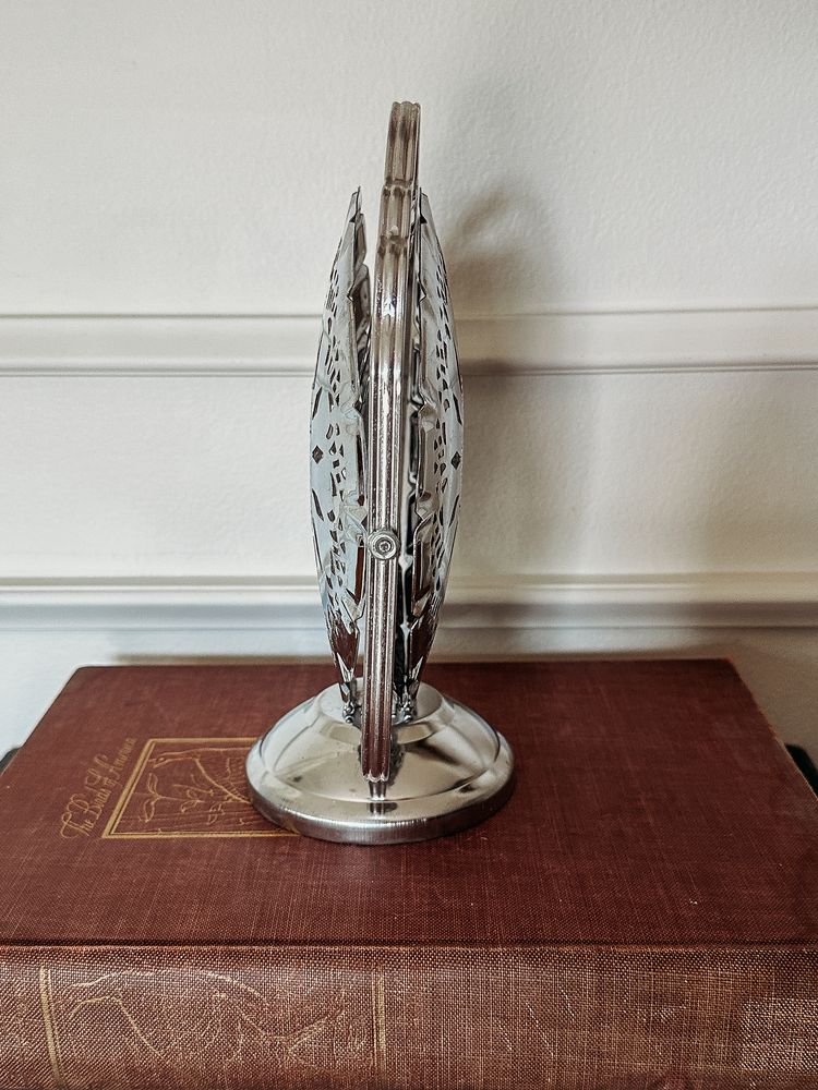 Vintage Folding 3 Tier Metal Tidbit Tray Platter MCM Lace Clamshell Filligree