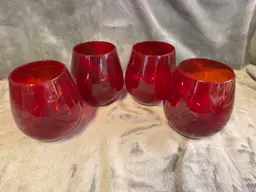 Set 4 Krosno Poland Crate & Barrel Ruby Red Stemless Iced Tea Wine Glasses EUC