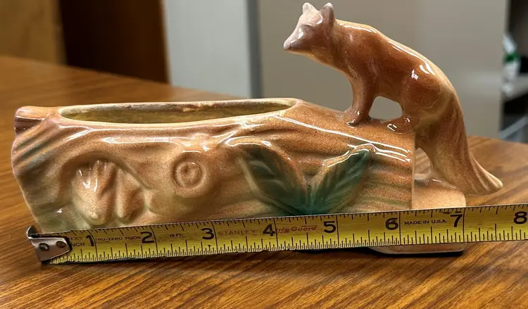 Vintage McCoy Fox on a Log Planter Hiding Bunnies 8" long RARE!