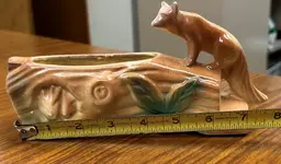 Vintage McCoy Fox on a Log Planter Hiding Bunnies 8" long RARE!