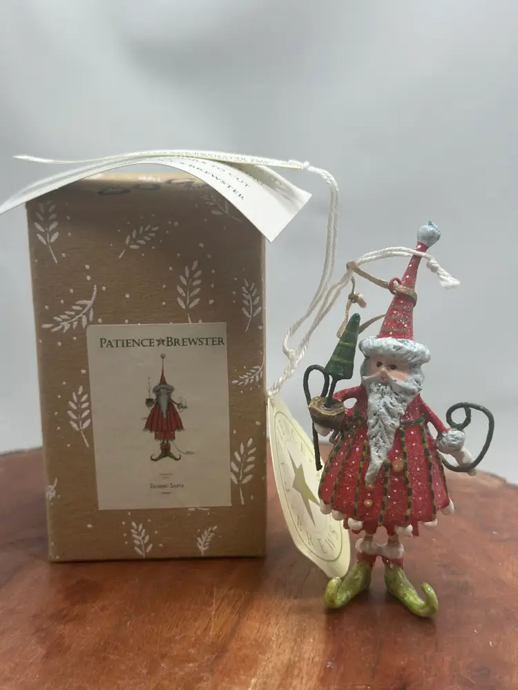 Mackenzie Childs Patience Brewster Dashing Santa Christmas Ornament NIB