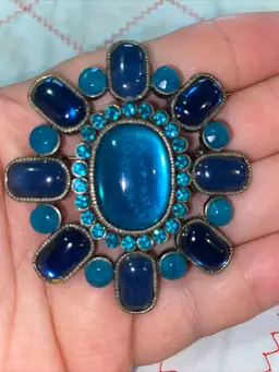 Vintage Blue Jeweled Brooch