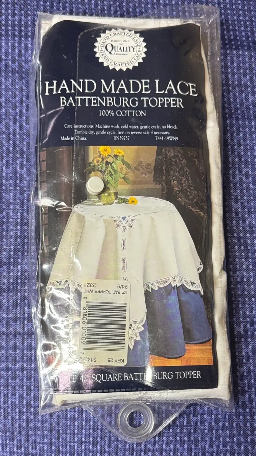 Battenburg Lace Topper White Embroidery 42" Square TableclothHandmade Lace NEW