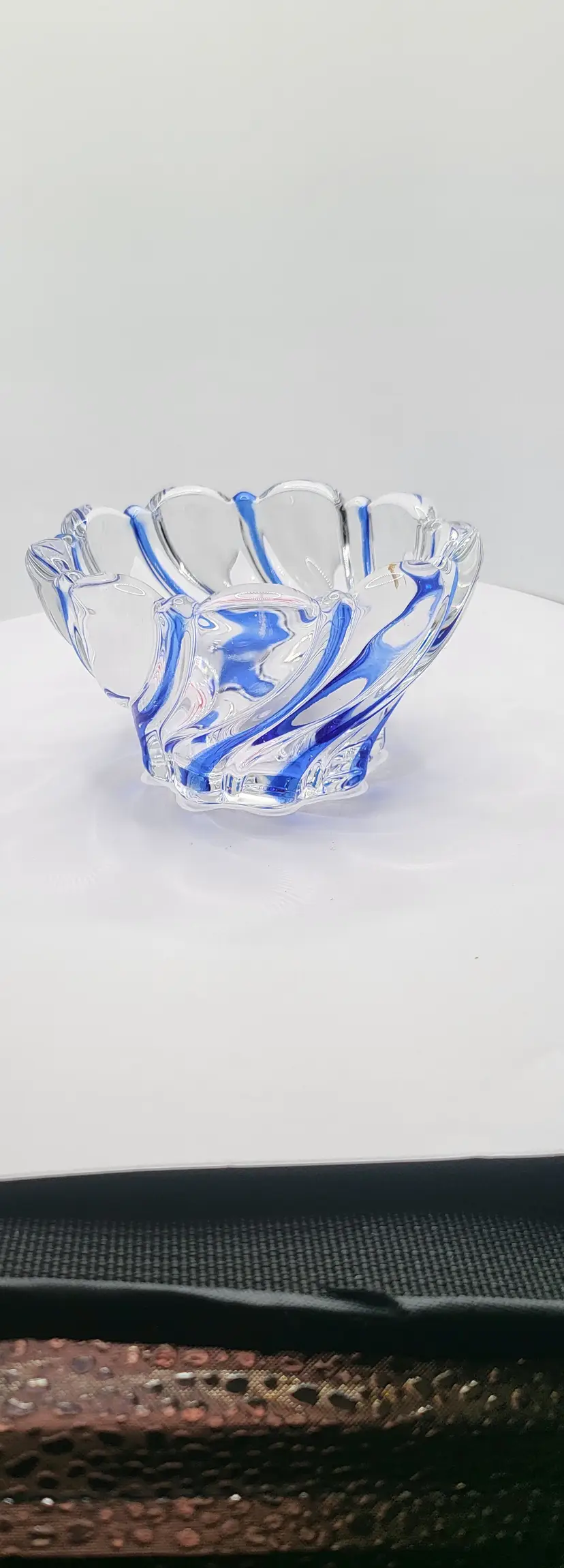 Elegant Mikasa Blue Peppermint Swirl Crystal votive holder