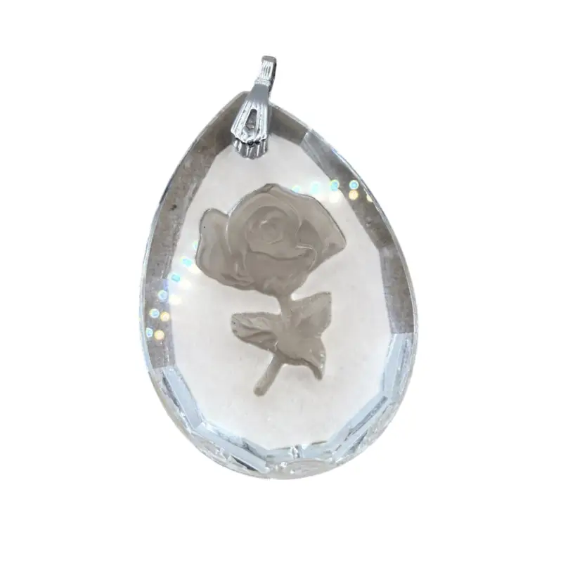 Hallmark Intaglio Reverse Crystal Rose Pendant Silver Color Bale