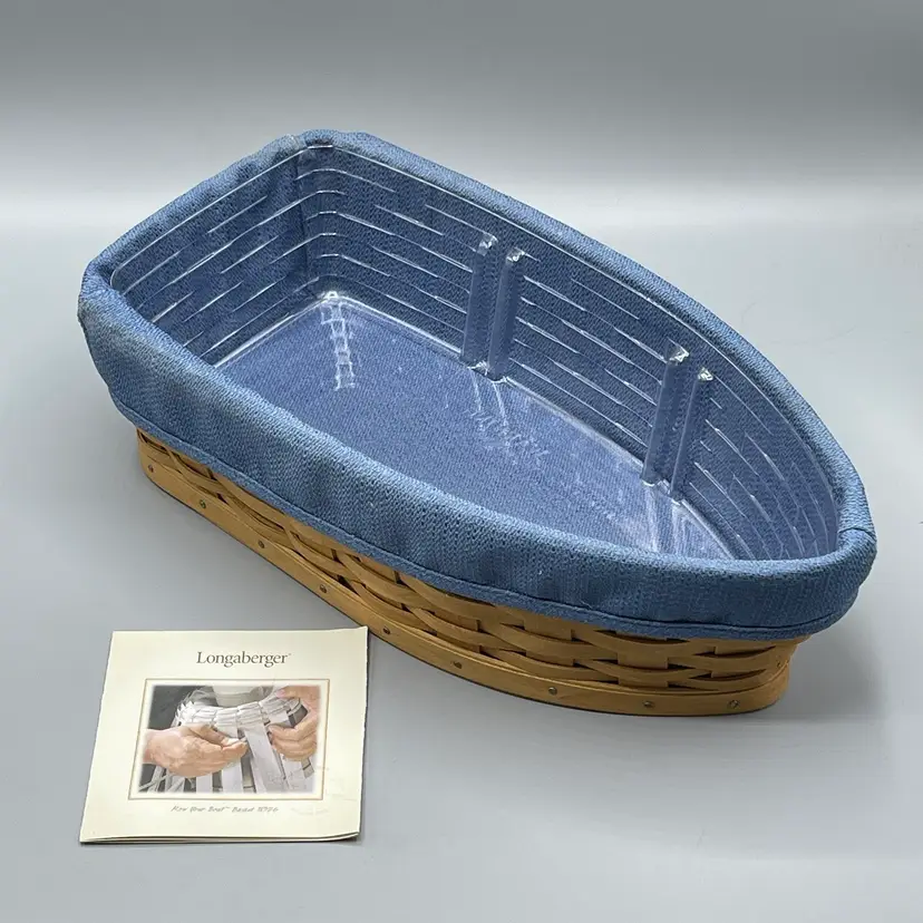 Longaberger Boat Basket With Cloth And Plastic Liners