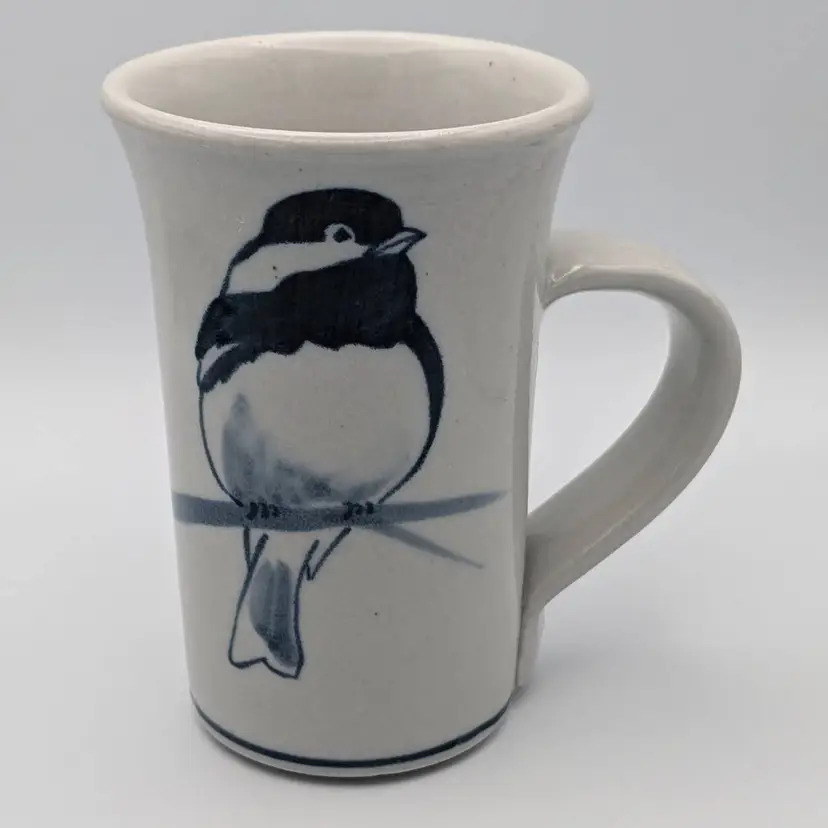 Chickadee on Stoneware mug Studio Art Pottery Signed