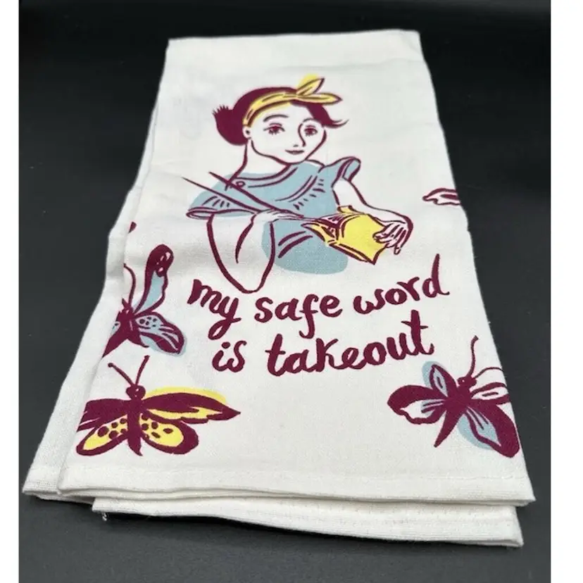 Blue Q Dish Towels - My Safe Word is Takeout 21x28 Cotton Dish Towel Dishcloth