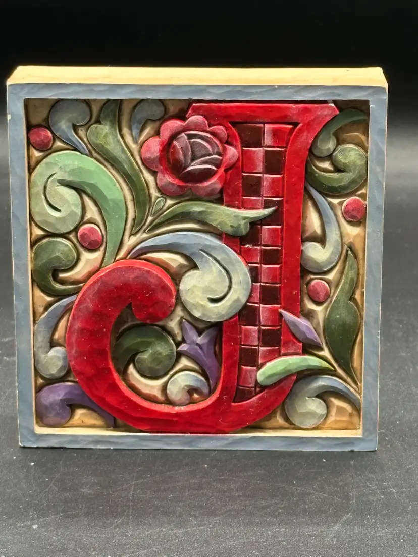 Jim Shore Heartwood Creek - Monogram Letter J - Alphabet Block Wall Hanging 4.5”