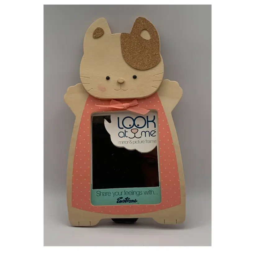 VTG “Look At Me” Mirror And Picture Frame. Cat #G4539. Wood W Cork Accents 1983