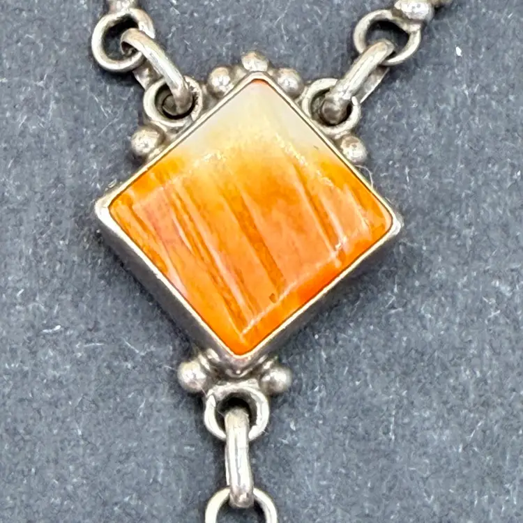 Navajo Nakai Sterling Silver Spiny Oyster Sodalite Green Stone Silver Pendant Necklace With Attached Necklace 17”