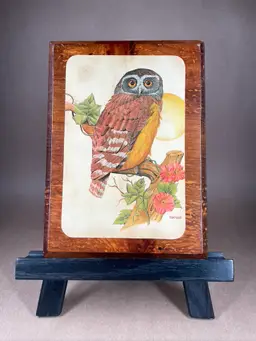 Vintage Tom Wood Wooden Plaque with Owl Moon Wall Decor
