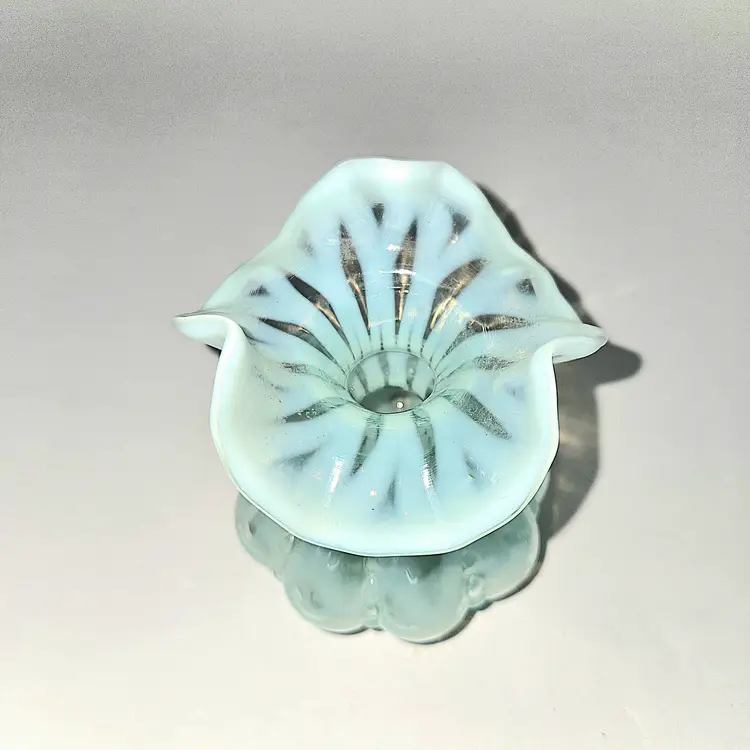 Vintage Fenton Blue Opal Diamond Optic Beaded Melon Vase Signed D. Fenton 1/96