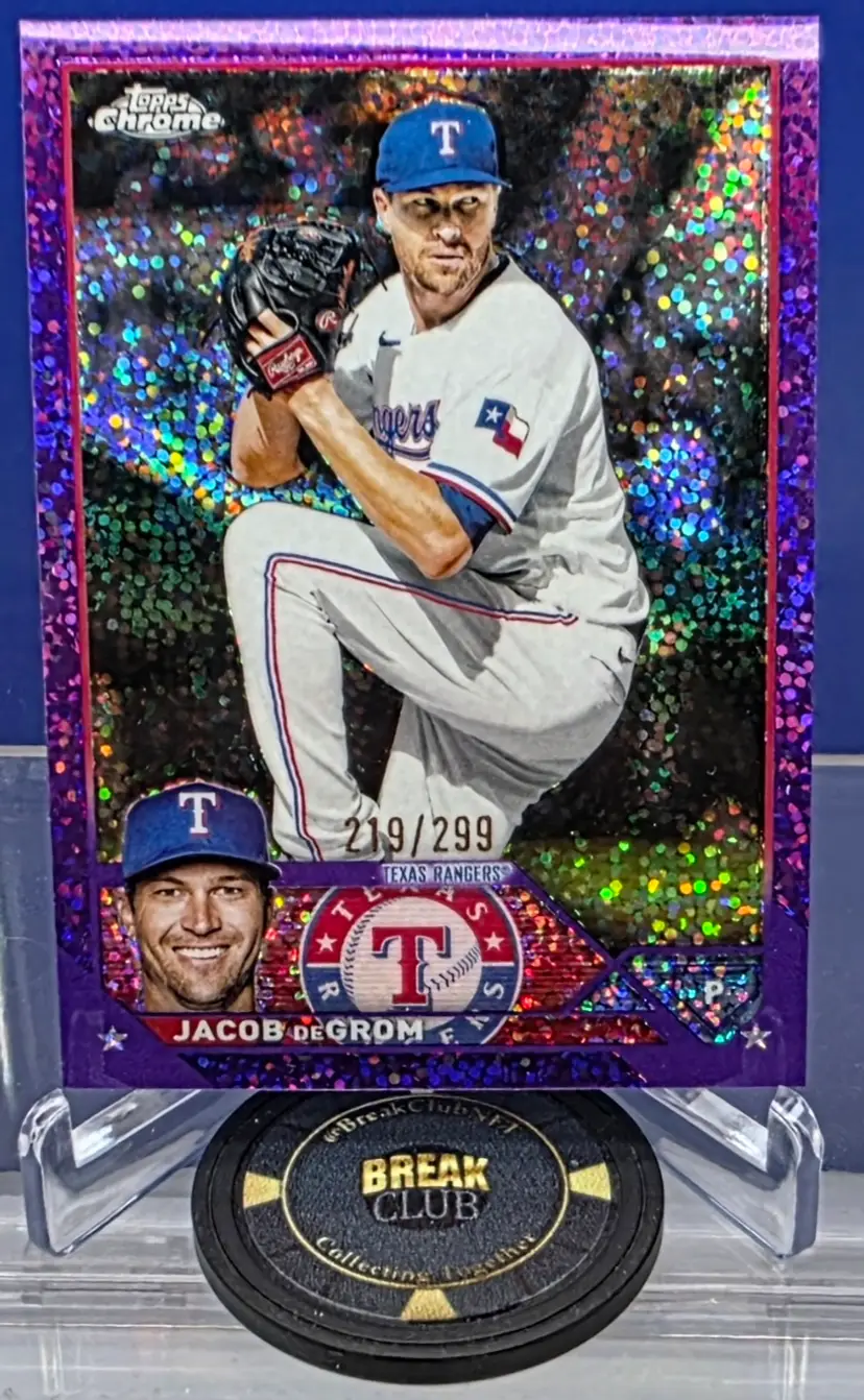 Jacob DeGrom 2023 Topps Chrome Purple Speckle Refractor /299 #12 Texas Rangers