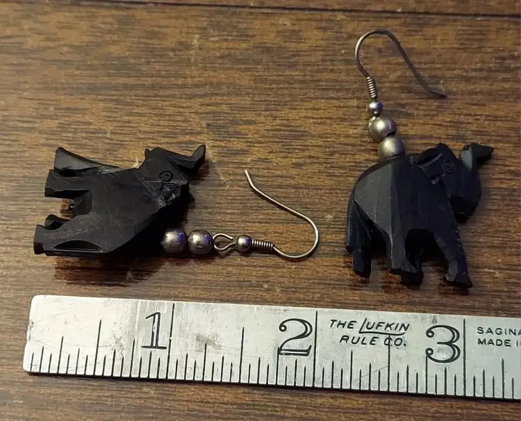 Carved Wood Elephant Figurine Pierced Earrings