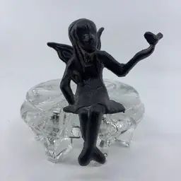 Cast Iron Shelf Sitting Fairy & Bird 5”