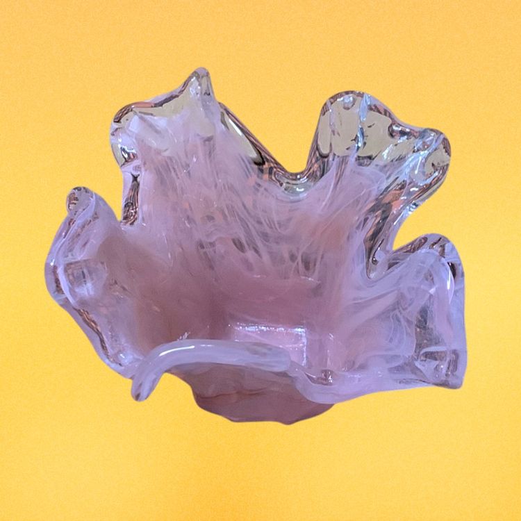 17. Glass Candle Votive Italy Pink Art Vase Ruffled
