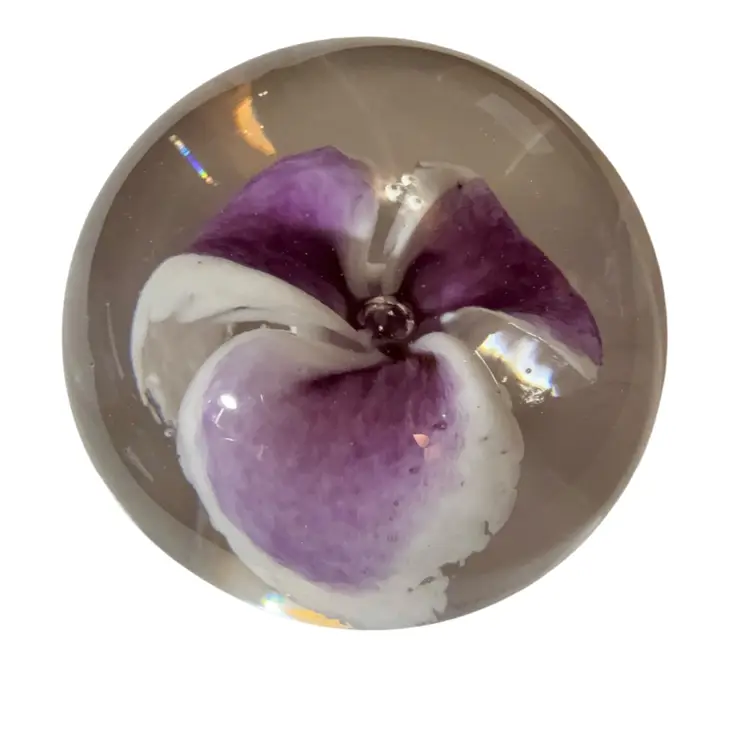 Petro Rusu Signed Dated 1989 Pure Orchid Flower Paperweight - 3”