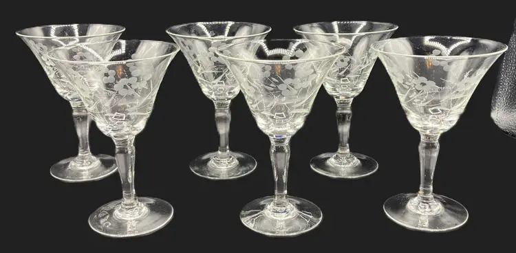 W.T. Grant Handcut Champagne Glass - Set of 6 - Etched - New Old Stock - Vintage