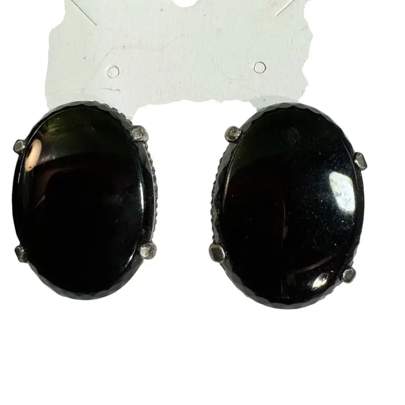 Large Judy Lee Black Glass Oval Earrings