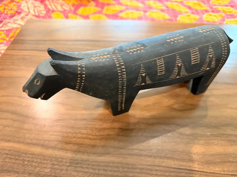 Tribal Hand Carved Wood Dog 12”