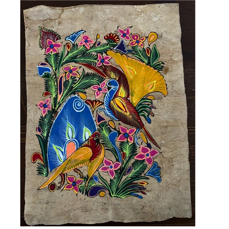 Amate Handmade Bark Paper Hand Painted Brought Straight from Mexico GLOWS! 15.25”x 11.25”