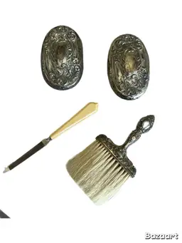 Victorian Style 4 Pc Clothes Brush File Silver Tone