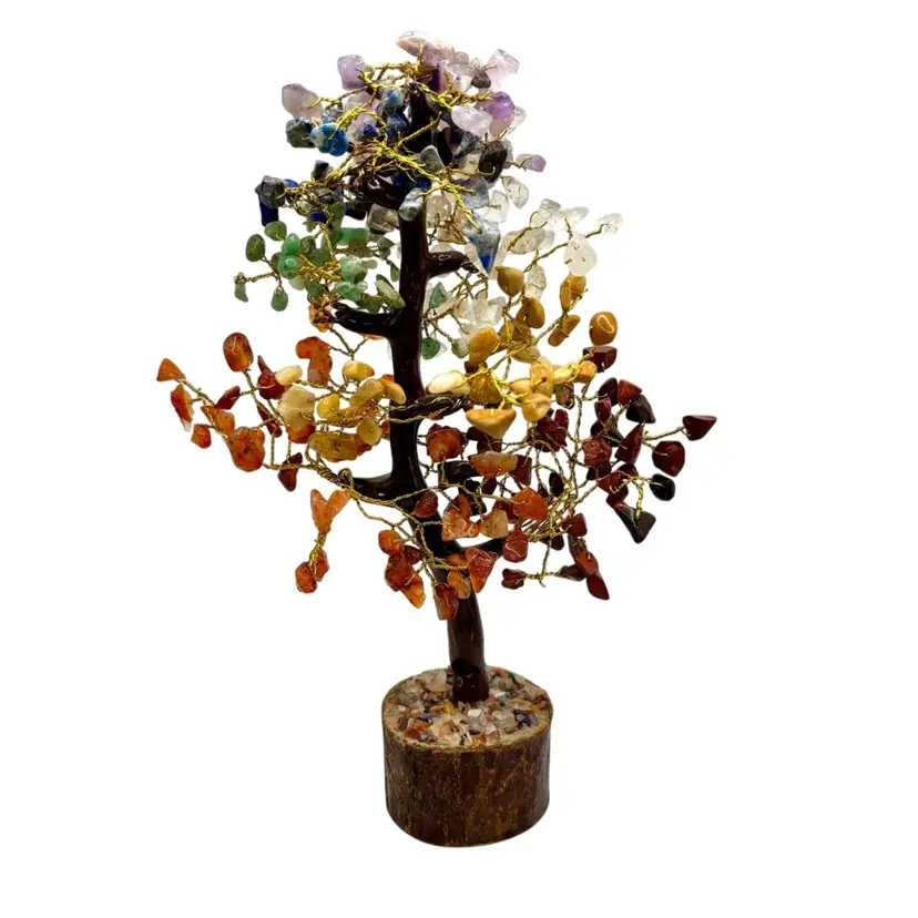 Rainbow Multicolored Stone Wired Tree 9”