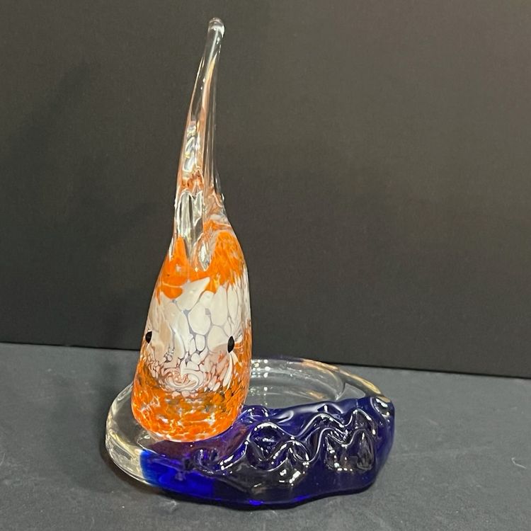 Partylite Orange And White Angelfish Handblown Glass Votive Holder ~5.75” x 4.5” x 4”