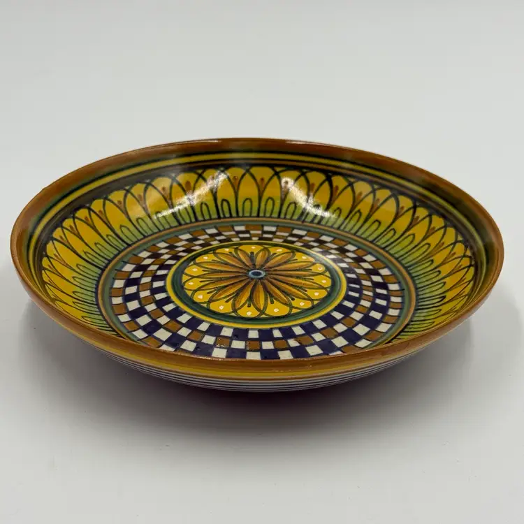 Patrizio Chiucchiù Deruta Italy Majolica Pottery Round Geometric Checkered 6 1/4 in Bowl Dish