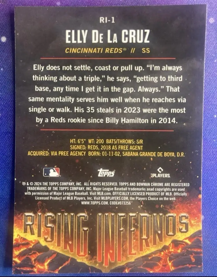 2024 Elly De La Cruz Bowman Chrome Rising Infernos #RI-14 Cincinnati Reds RC