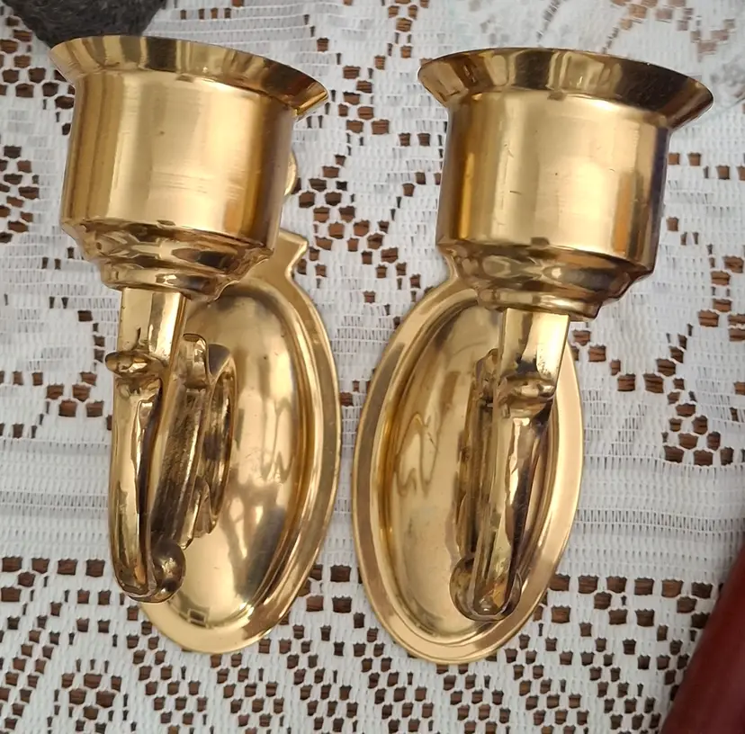 Vintage Pair of Solid Brass Wall Candle Sconces