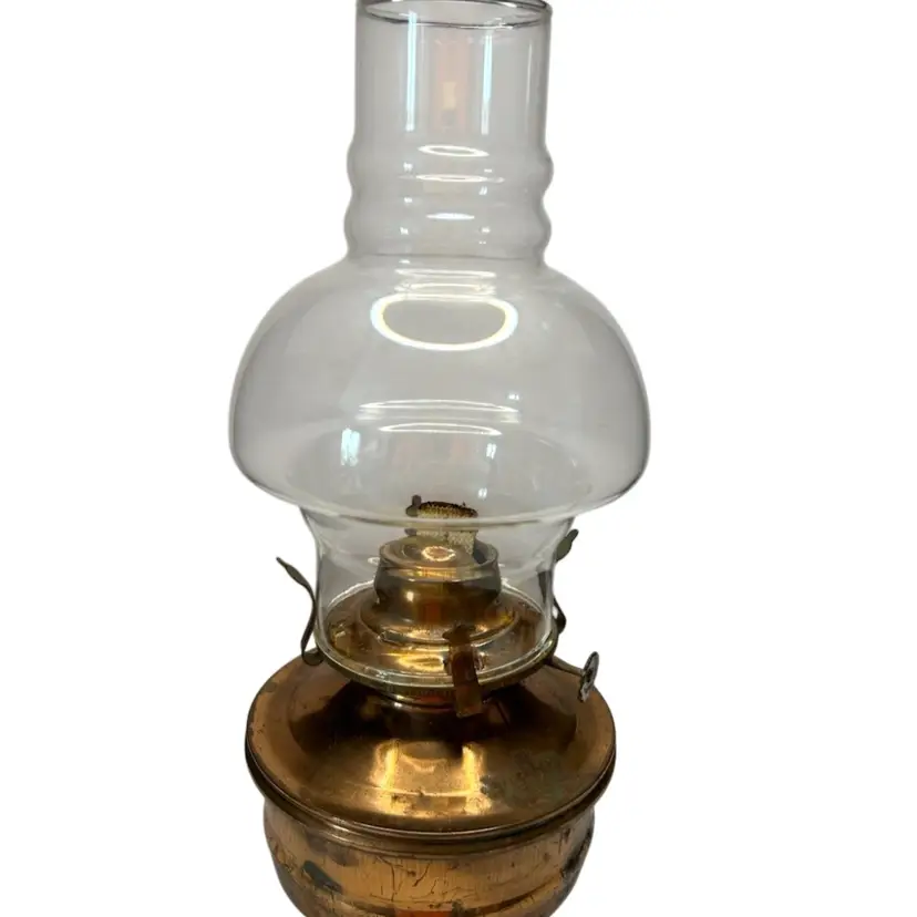 Lamp Light Farms Oil Lamp Vintage Copper Base Much Wear And Patina Wick Works 11” Tall