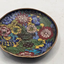 Small enamel on copper dish 3.5" Cloisonne vintage