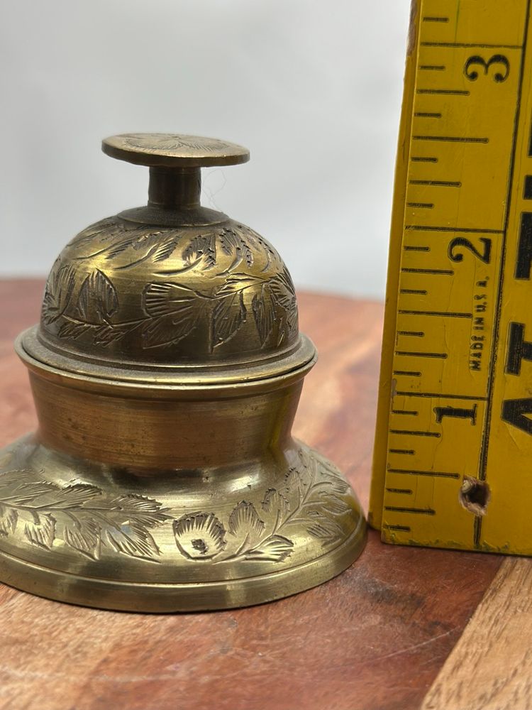 Vintage Ornate Engraved Etched Brass Elephant Claw Temple Bell