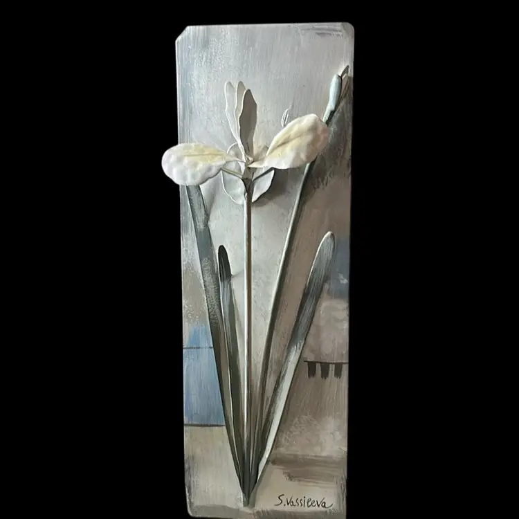 Metal 3-D Floral Wall Plaques - Set Of Three - Signed By The Artist Silvia Vassileva: 4”x 12”x 2” Each