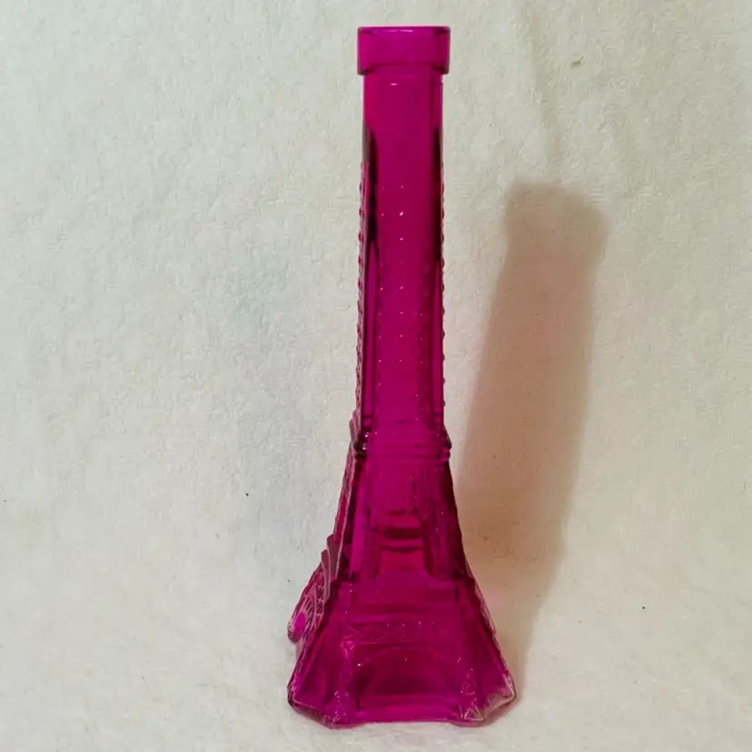 Gorgeous Vintage Glass Eiffel Tower Bottle, Pink Eiffel Tower Vase, Pink Glass Bottle, French Style Decor 33