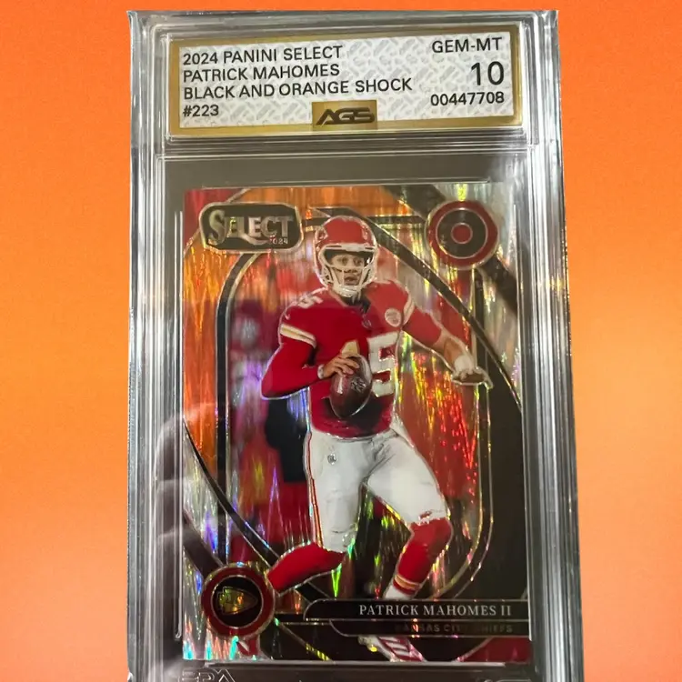Patrick Mahomes 2024 Panini Select Black/Orange Shock AGS 10