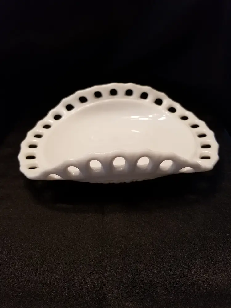 Vintage Milk Glass Open Lace Fruit Flat Fruit Basket