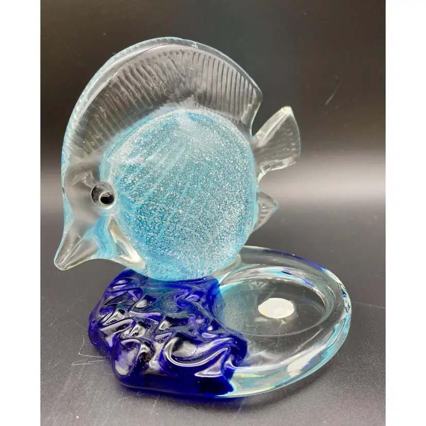 PartyLite glass trigger fish votive holder.  Teal green with silver glitter.