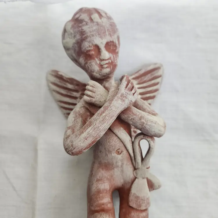 Mexican Folk Art Clay Terra Cotta Cherub Angel Wall Hanging 11"